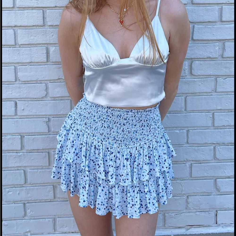 Rock N Rags Floral Blue Ruffle Skirt